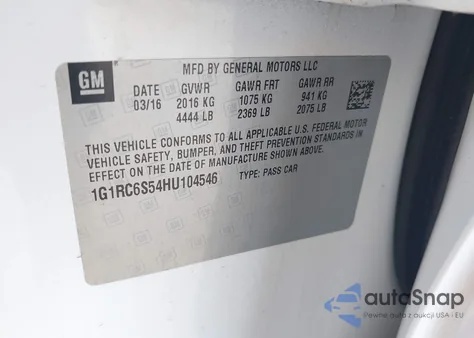 2017 Chevrolet Volt Lt из США, поврежденный, VIN 1G1RC6S54HU104546